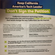 The flyer Silicon Valley lobbyists were handing out to progressive Democrats at the California Democratic Party convention.